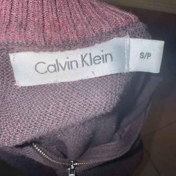 Calvin Klein Mens 1/4 Zip Knit Mock Neck Colorblock Sweater Burgundy Size Small - Picture 5 of 8